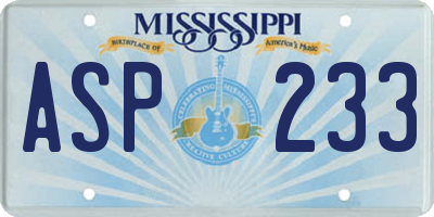 MS license plate ASP233