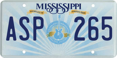 MS license plate ASP265