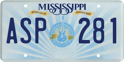 MS license plate ASP281