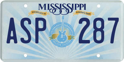MS license plate ASP287