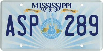 MS license plate ASP289