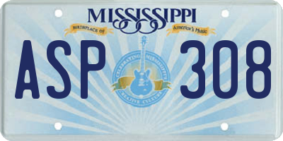 MS license plate ASP308