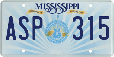 MS license plate ASP315