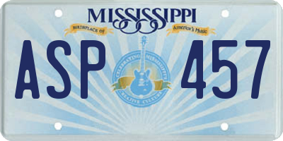 MS license plate ASP457