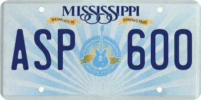 MS license plate ASP600
