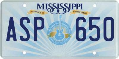 MS license plate ASP650