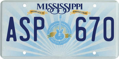 MS license plate ASP670
