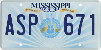 MS license plate ASP671