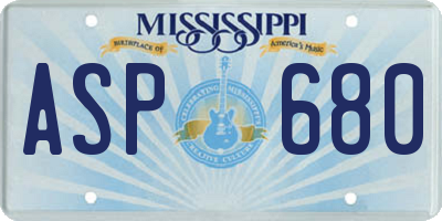 MS license plate ASP680