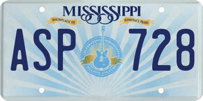MS license plate ASP728