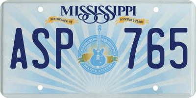 MS license plate ASP765