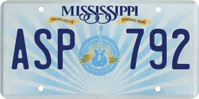 MS license plate ASP792