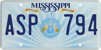 MS license plate ASP794