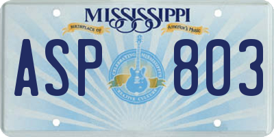 MS license plate ASP803