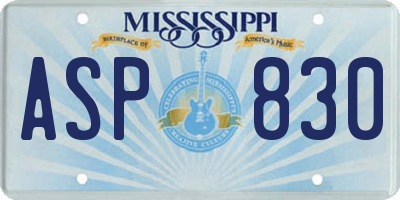 MS license plate ASP830