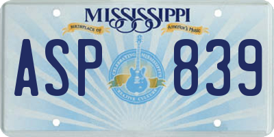 MS license plate ASP839