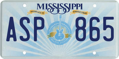 MS license plate ASP865