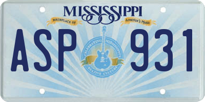 MS license plate ASP931