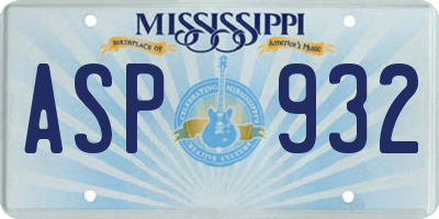 MS license plate ASP932
