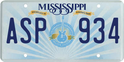 MS license plate ASP934