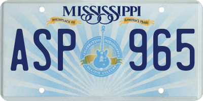 MS license plate ASP965