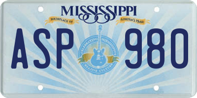 MS license plate ASP980