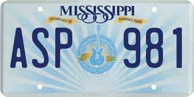 MS license plate ASP981