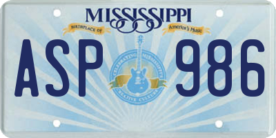 MS license plate ASP986