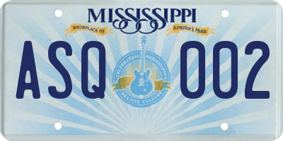 MS license plate ASQ002