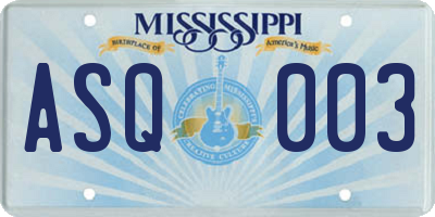 MS license plate ASQ003