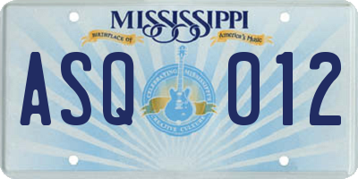 MS license plate ASQ012