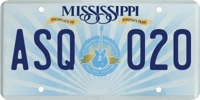 MS license plate ASQ020