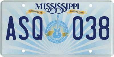 MS license plate ASQ038