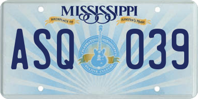 MS license plate ASQ039