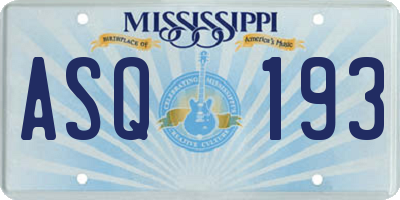 MS license plate ASQ193