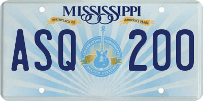 MS license plate ASQ200