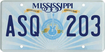 MS license plate ASQ203