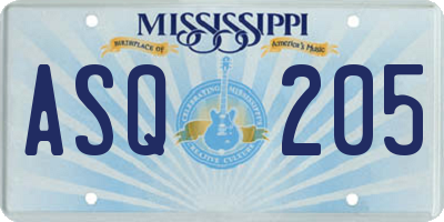 MS license plate ASQ205