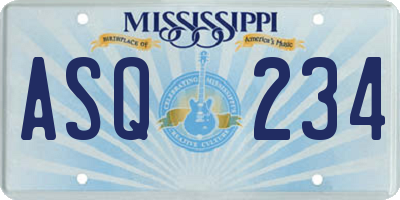 MS license plate ASQ234