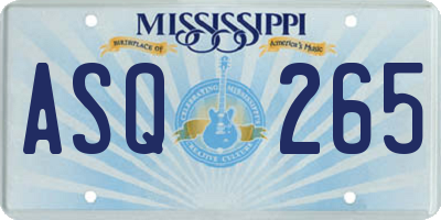 MS license plate ASQ265