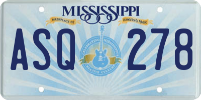 MS license plate ASQ278