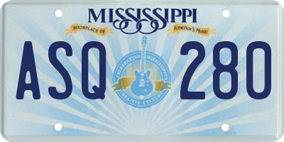 MS license plate ASQ280