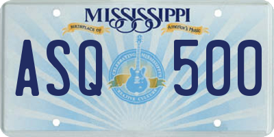 MS license plate ASQ500
