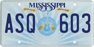 MS license plate ASQ603