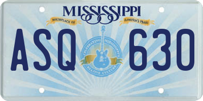 MS license plate ASQ630
