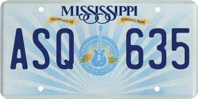 MS license plate ASQ635