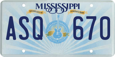MS license plate ASQ670