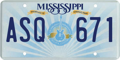 MS license plate ASQ671