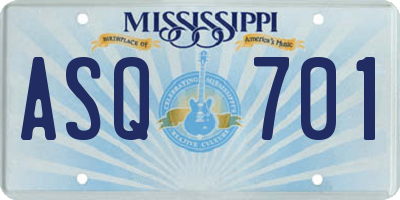MS license plate ASQ701