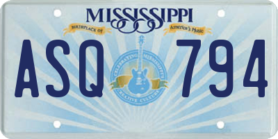 MS license plate ASQ794